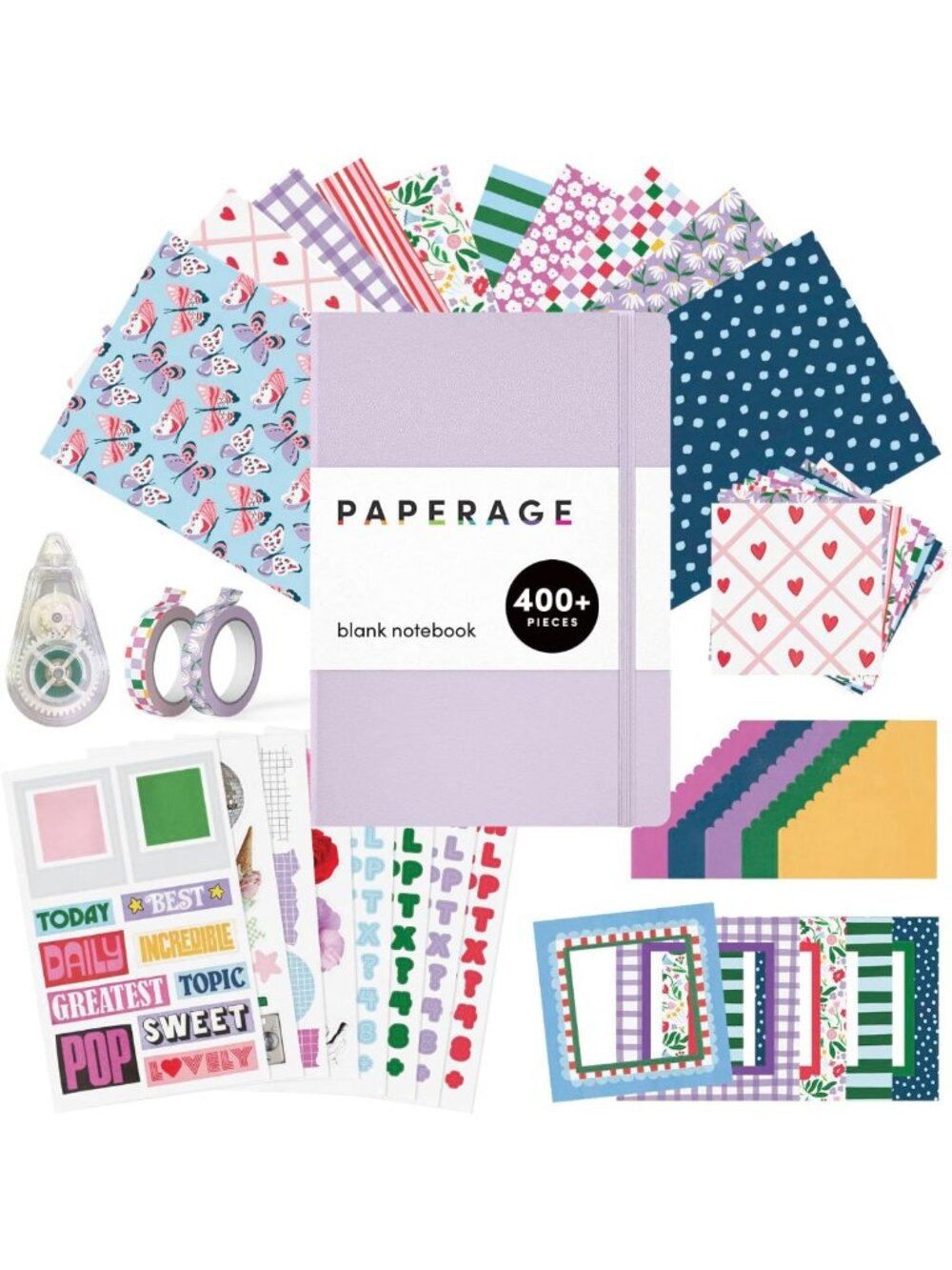 Lavender Junk Journal & Scrapbook Kit - Blank Notebook, Stickers, Washi Tapes